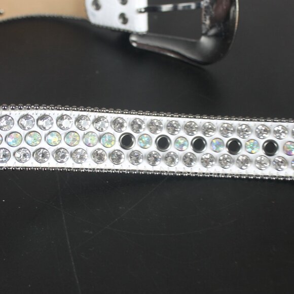 White Faux Leather Woman Belt Skull Rhinestone Western Motorcycle Bling Carnival main image 9